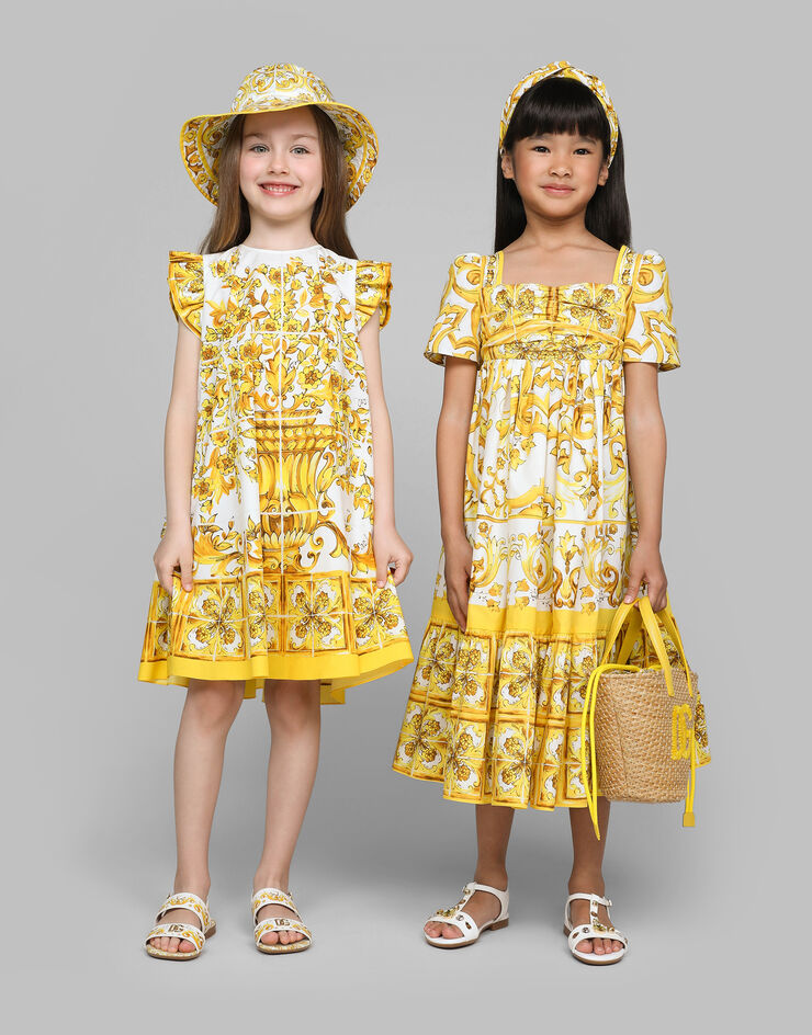 Dolce & Gabbana Robe en popeline à imprimé majoliques jaunes Imprimé L53DW2FI5JW
