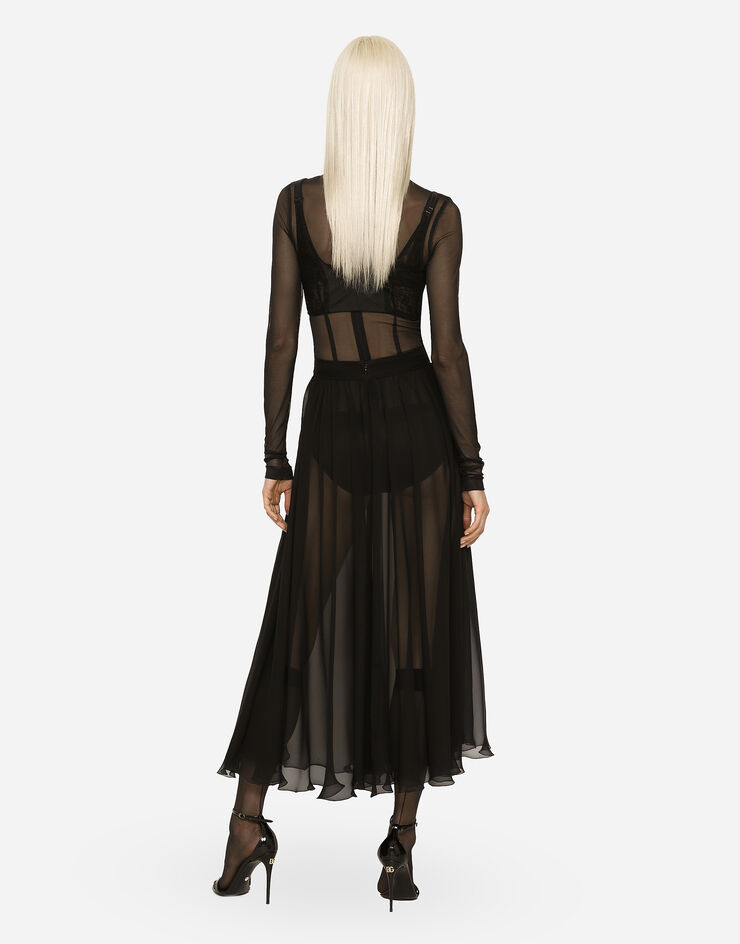 Dolce&Gabbana High-waisted chiffon circle skirt Black F4CPUTFU1AT