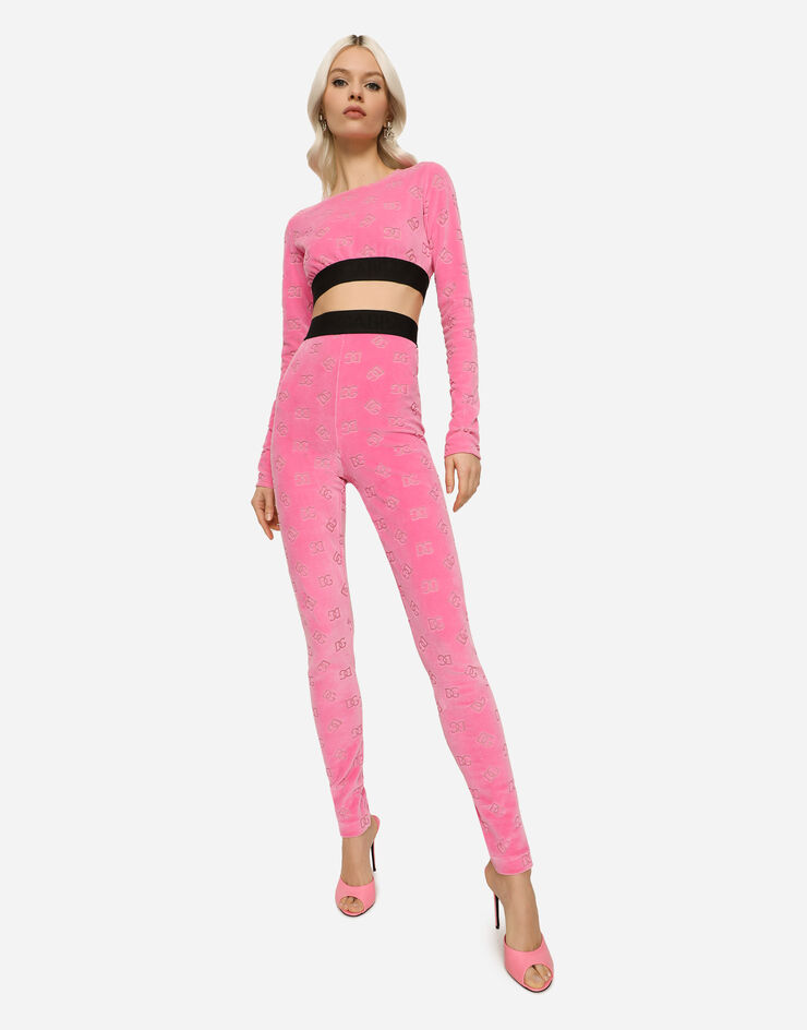 Dolce & Gabbana Leggings de punto aterciopelado con motivo integral del logotipo DG Rosa FTCQKTFJ7DL