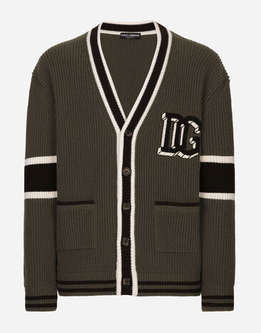 Dolce & Gabbana Wool fisherman’s rib-knit cardigan with DG logo patch Green GXV13ZJCVYC