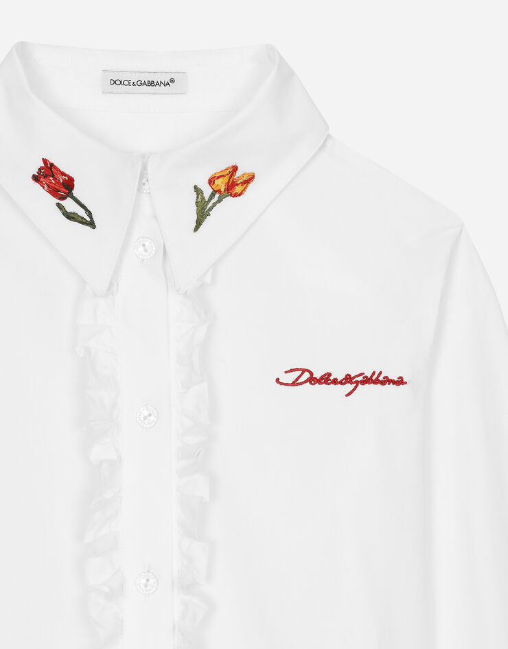 Dolce & Gabbana Bluse aus Popeline mit Tulpen und Dolce&Gabbana-Logo Weiss L56S14FU5WJ