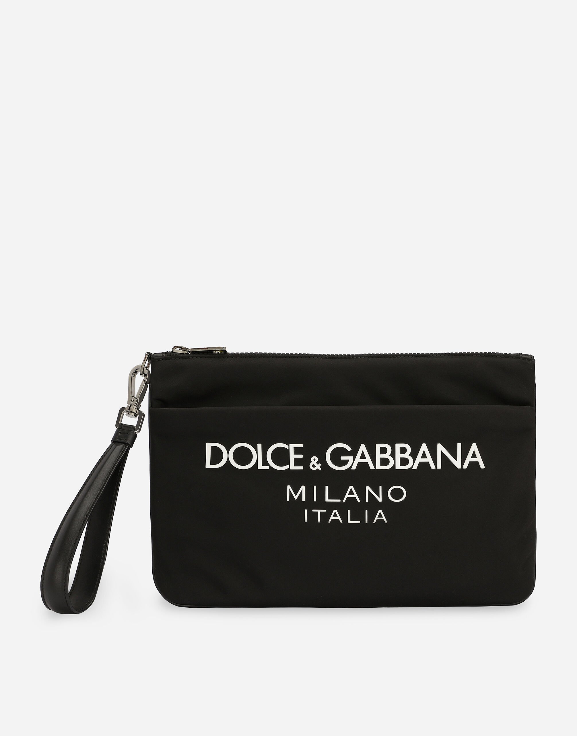 Dolce & Gabbana حقيبة باوتش نايلون بشعار مطاطي أسود BP3259AG182