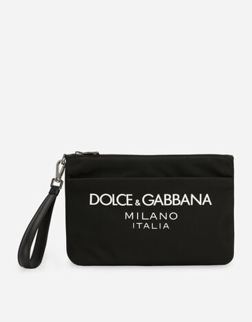 Dolce & Gabbana Pouch in nylon con logo gommato Nero BP3259AG182