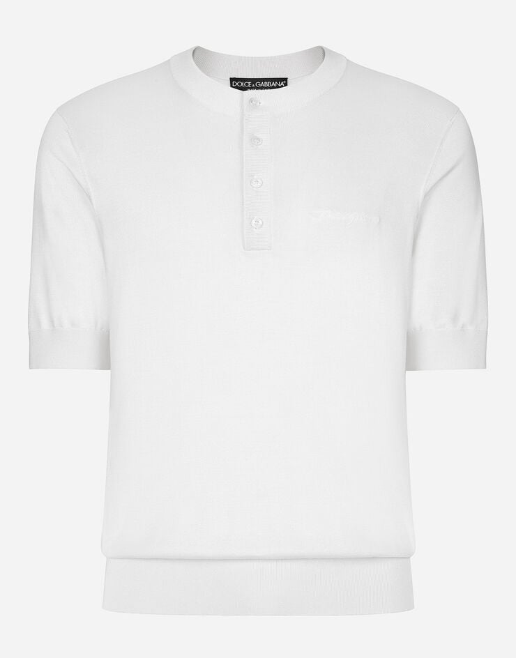 Dolce & Gabbana Camiseta panadera de seda con logotipo Dolce&Gabbana bordado Blanco GXX04ZJBSJS