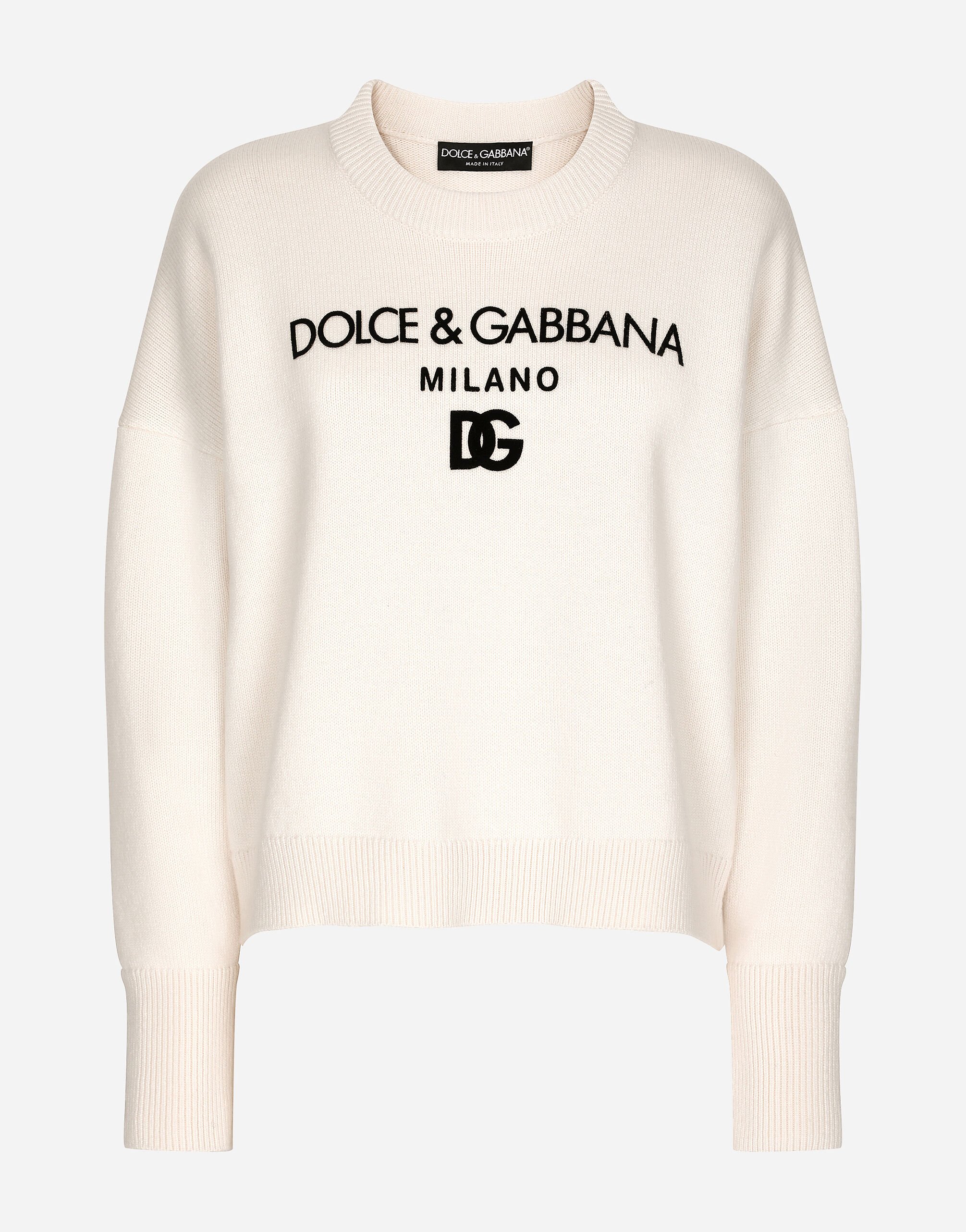 Dolce & Gabbana Cashmere sweater with flocked DG logo Multicolor FXI25TJBVX8