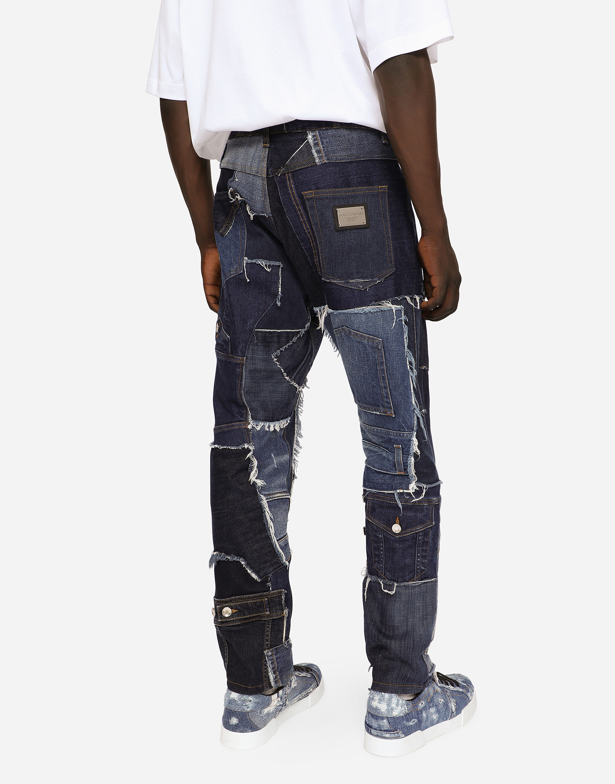 Loose stretch patchwork denim jeans in Multicolor for 