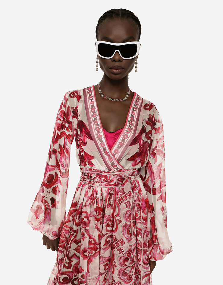 Majolica-print chiffon midi dress in Multicolor for Women