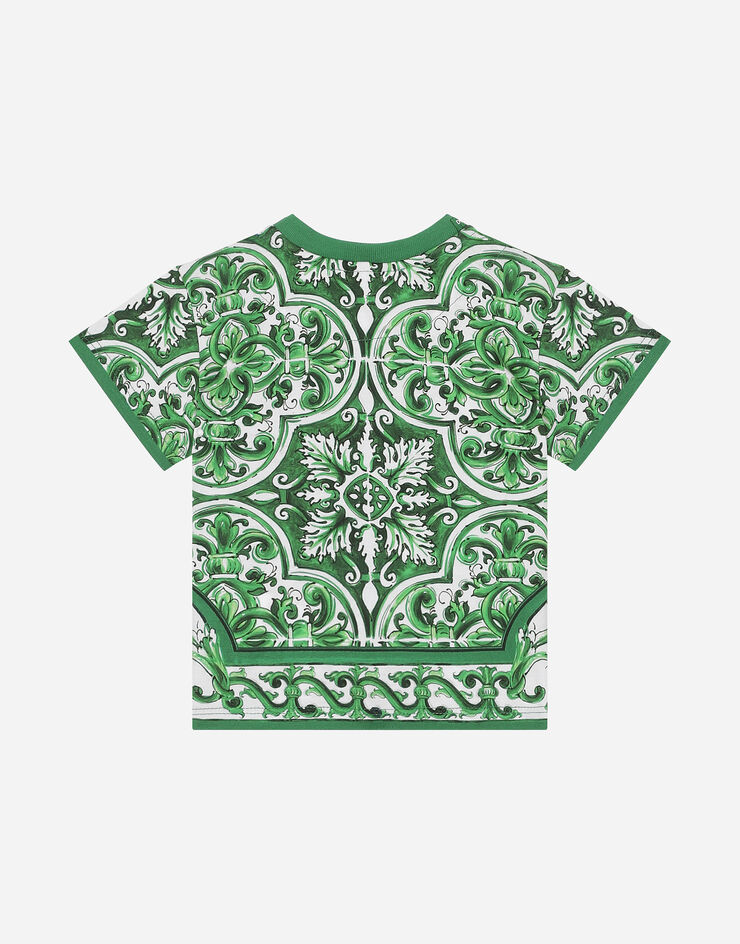 Dolce & Gabbana Jersey-T-Shirt mit grünem Majolika-Print allover Drucken L1JTEYII7ED