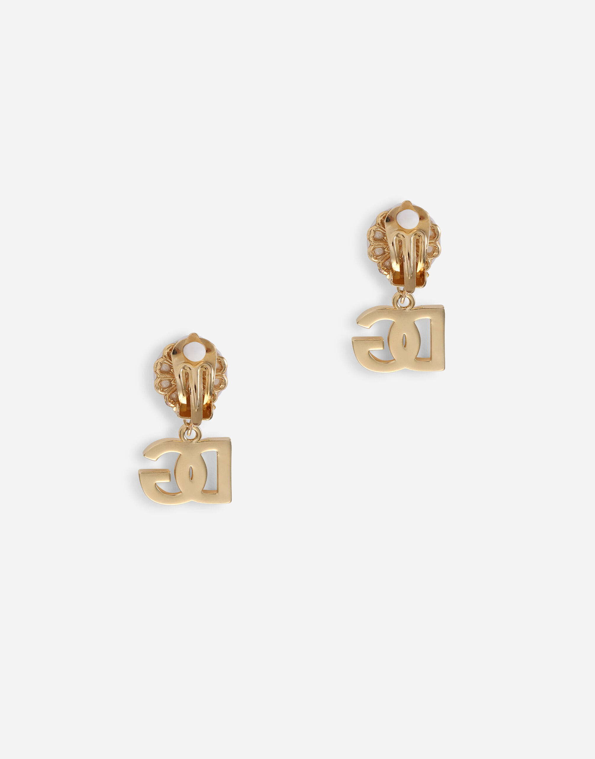 Clip-on earrings with pearls and DG logo pendants in Gold for 
