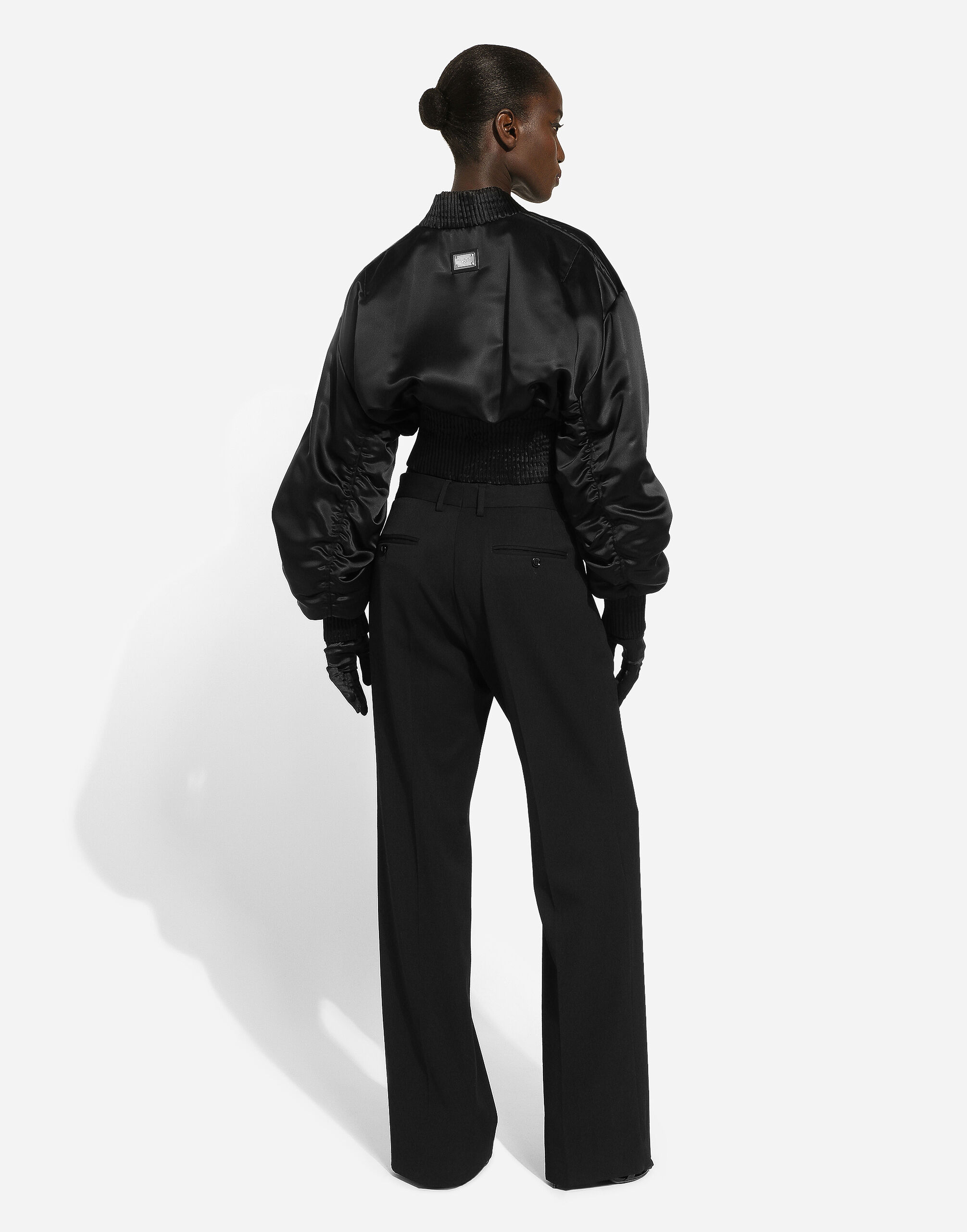 Short duchesse bomber jacket with draped sleeves in Black for |  Dolceu0026Gabbana® US