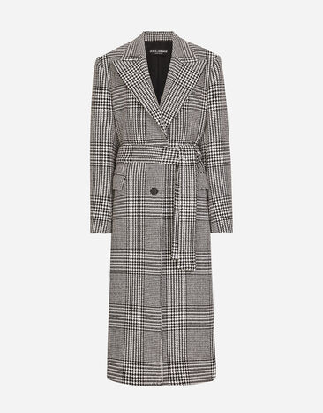 ${brand} Single-breasted houndstooth check coat with belt ${colorDescription} ${masterID}