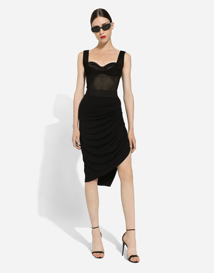 Dolce & Gabbana Asymmetrical jersey skirt with draping Black F4CQHTFUGBJ