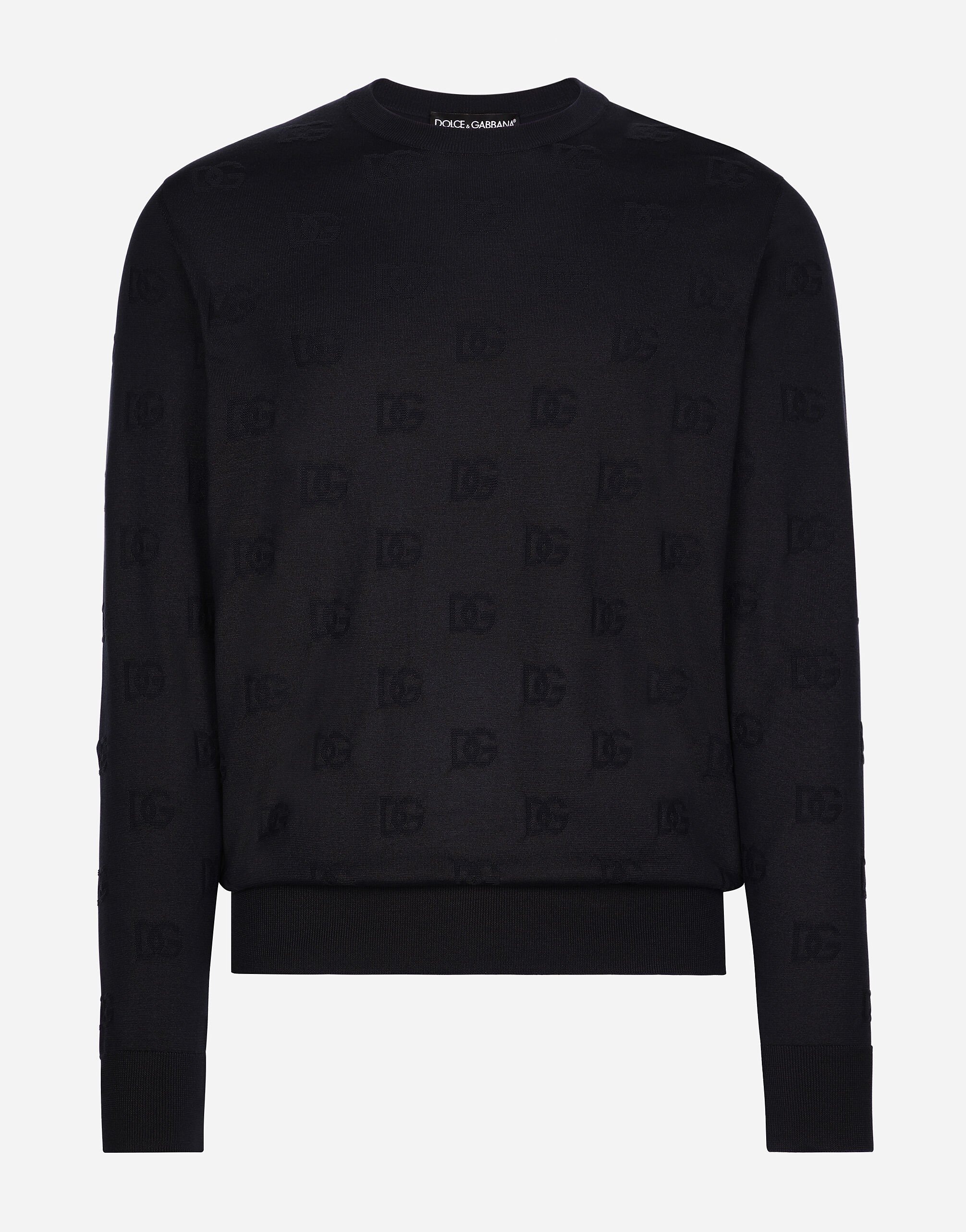Dolce & Gabbana Silk round-neck sweater with all-over DG inlay White GVRMATHI1QC