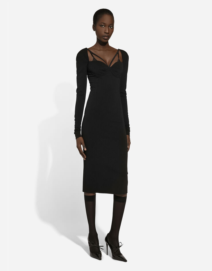 Dolce & Gabbana Jersey Milano rib calf-length dress Black F6JBHTFUGN7