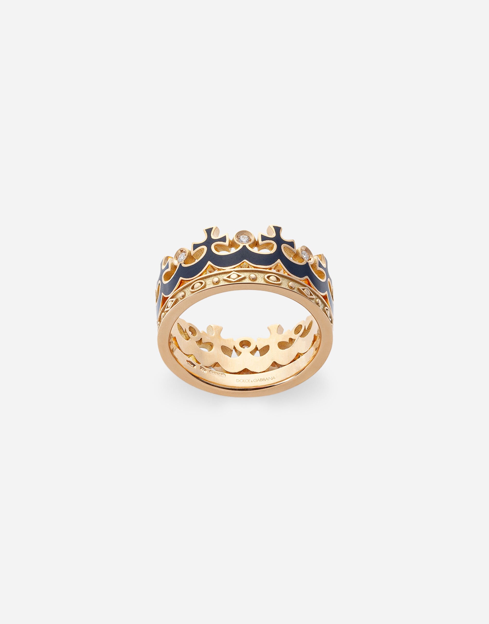 Dolce & Gabbana Bague Crown en forme de couronne avec émail bleu et diamants Doré WRLK1GWJAS1
