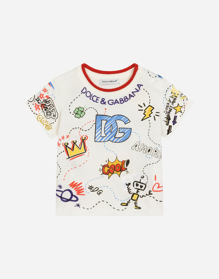 Dolce & Gabbana T-shirt in jersey con stampa DG disegno Multicolore L1JTEYII7FC