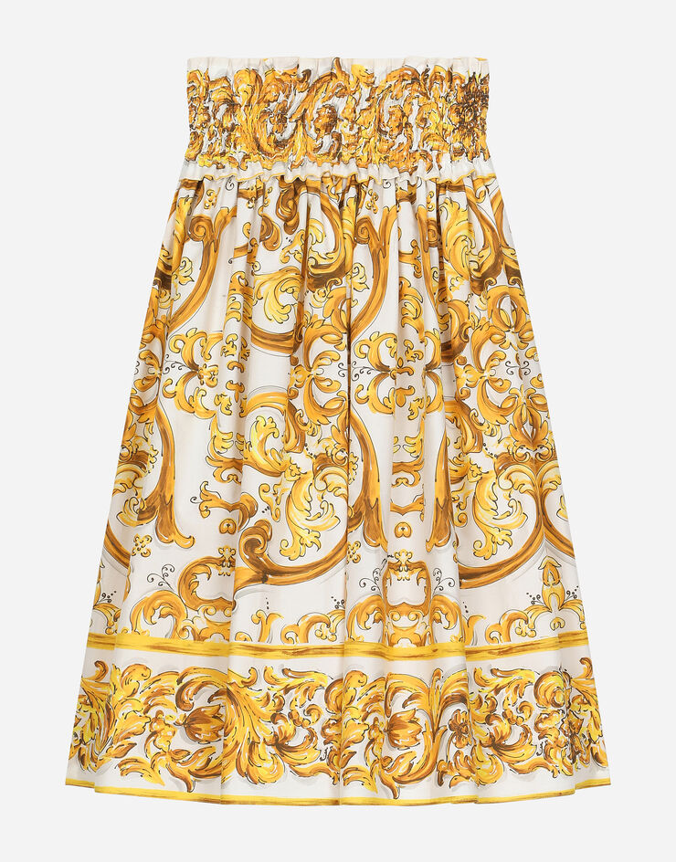 Dolce & Gabbana Юбка из поплина с желтым принтом майолики Отпечатки L55I27FI5JU