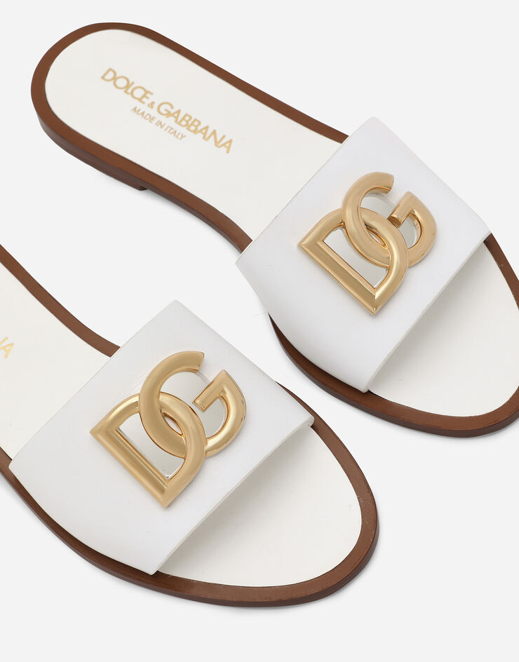 Dolce & Gabbana 카프스킨 슬라이드 샌들 화이트 CQ0619AW576