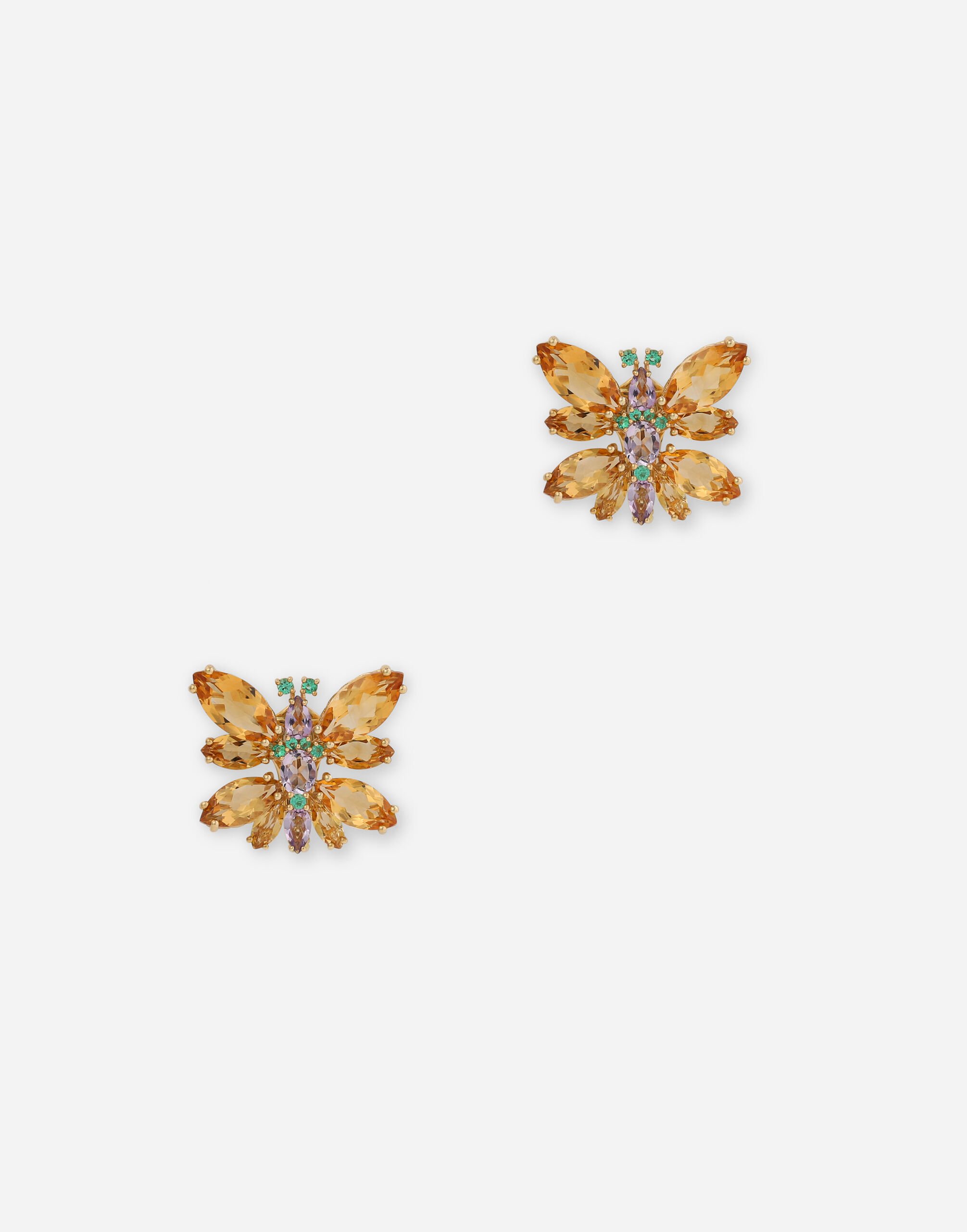 Dolce & Gabbana Ohrringe Spring aus 18-karätigem Gelbgold mit Zitrin-Schmetterling Weiss WEQA1GWSPBL