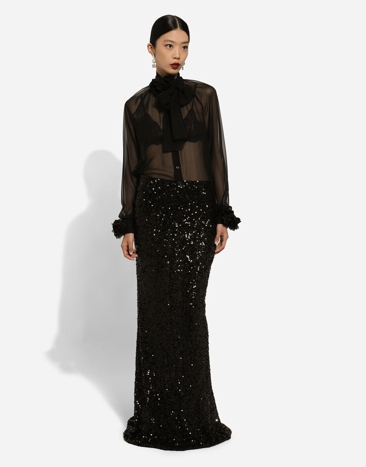 Dolce & Gabbana Chiffon shirt with flower details Black F5R50TFU1AT