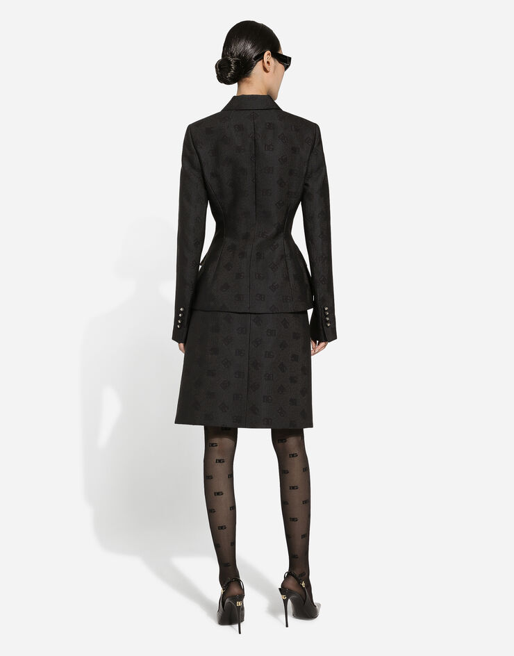 Dolce & Gabbana Jupe midi en jacquard matelassé à logo DG Noir F4CJ2THJMOW