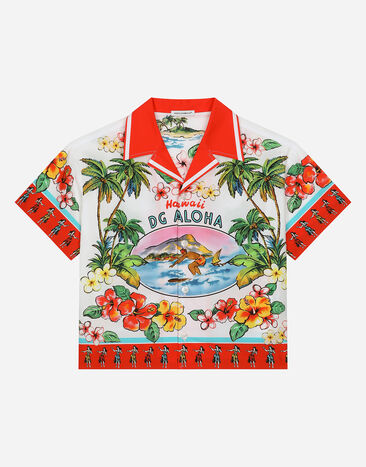 Dolce & Gabbana Camisa de popelina con estampado Hawaii Negro EP0097AQ970