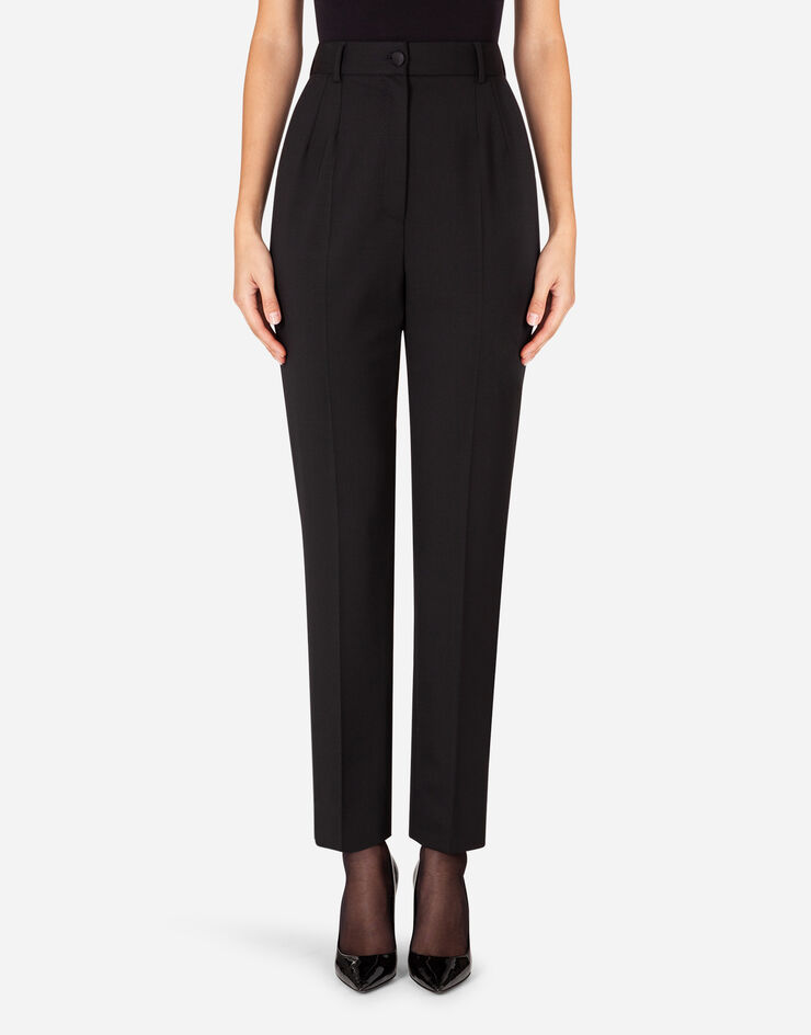 High-waisted woolen pants in BLACK for Women