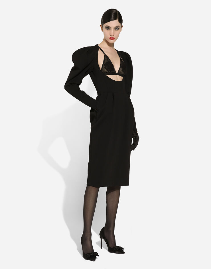 Dolce & Gabbana Calf-length wool dress with open neckline Black F6JQVTFUZCT