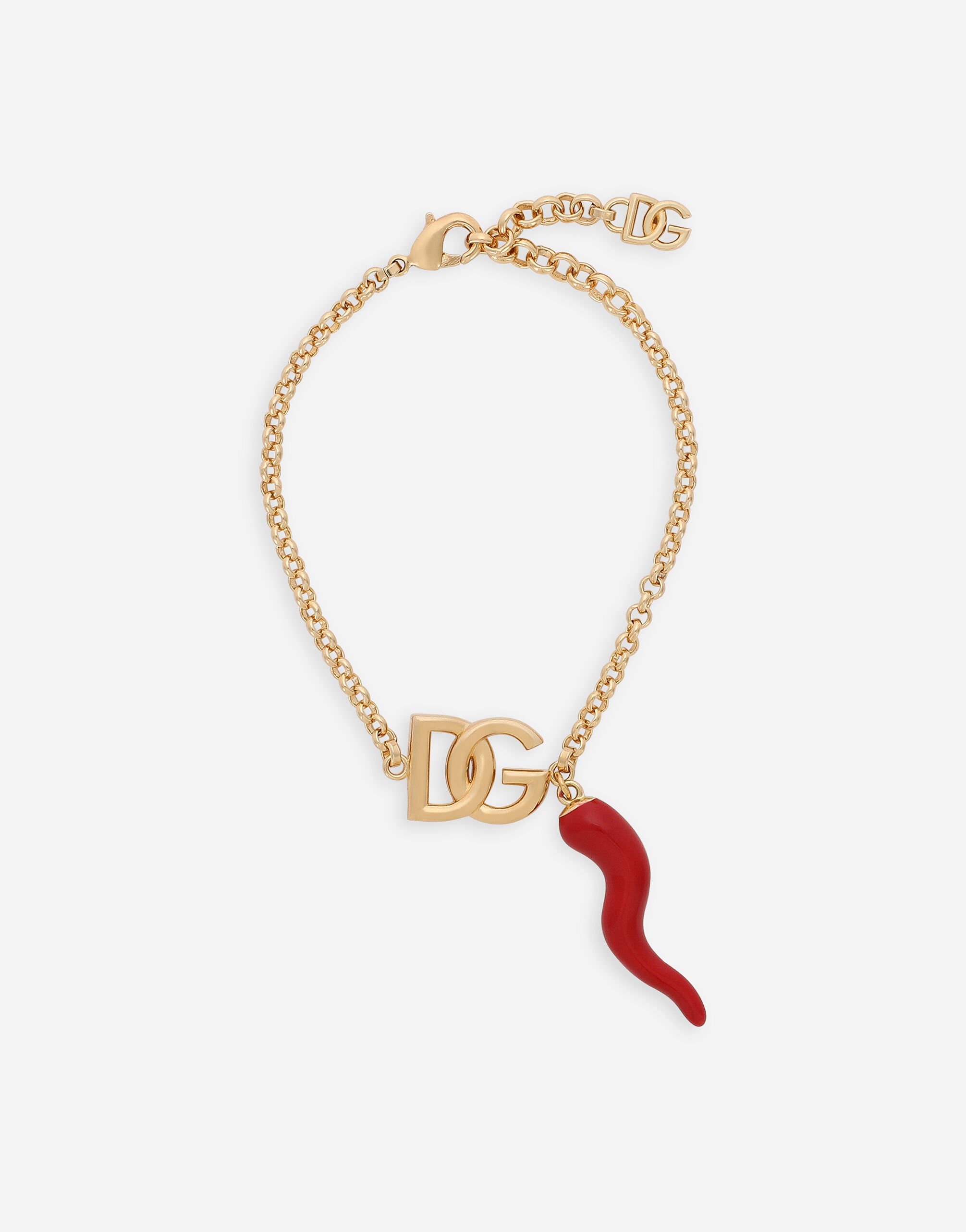 Dolce & Gabbana Bracciale con logo DG e charm cornetto Oro WEQ6M5W1111