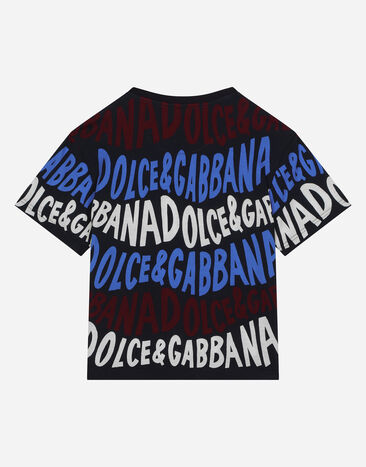 Dolce & Gabbana Jersey T-shirt with Dolce&Gabbana logo print Blue L4JTHVHS7OY