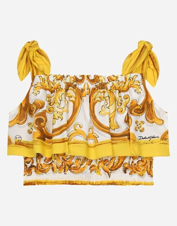 Dolce & Gabbana Top aus Popeline mit gelbem Majolika-Print Drucken L54S05G7KXP