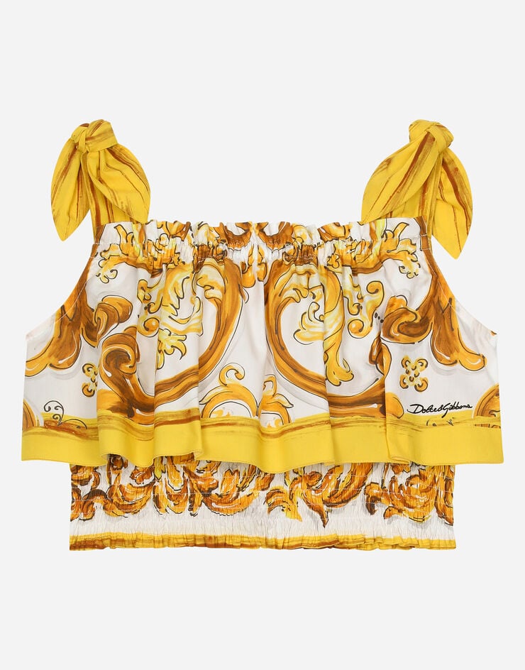 Dolce & Gabbana Top de popelina con estampado Maiolica amarillo Imprima L51N67FI5JU