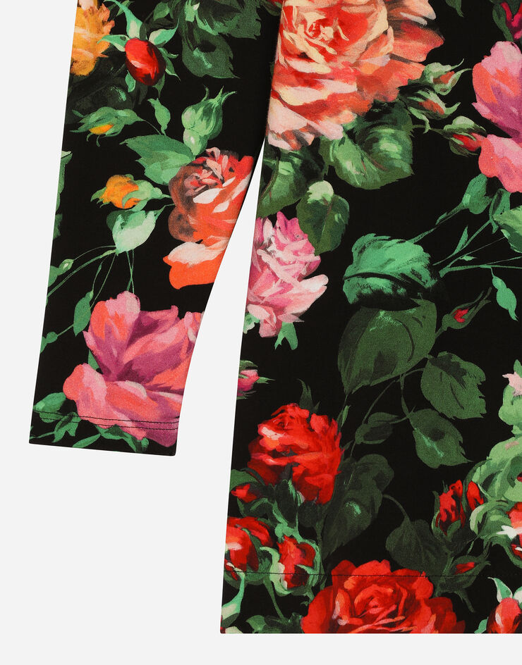 Dolce & Gabbana Kleid aus Interlock mit Rosenprint auf schwarzem Grund Drucken L5JD7LFSG9A