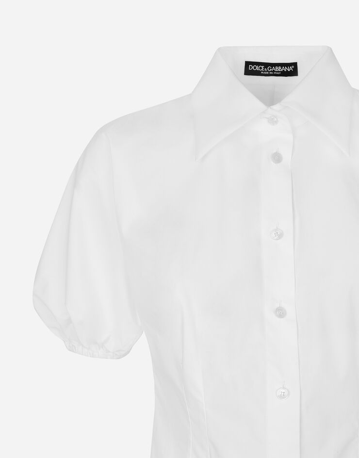 Dolce & Gabbana Camisa en popelina de algodón con mangas farol Blanco F5S64TFU5T9