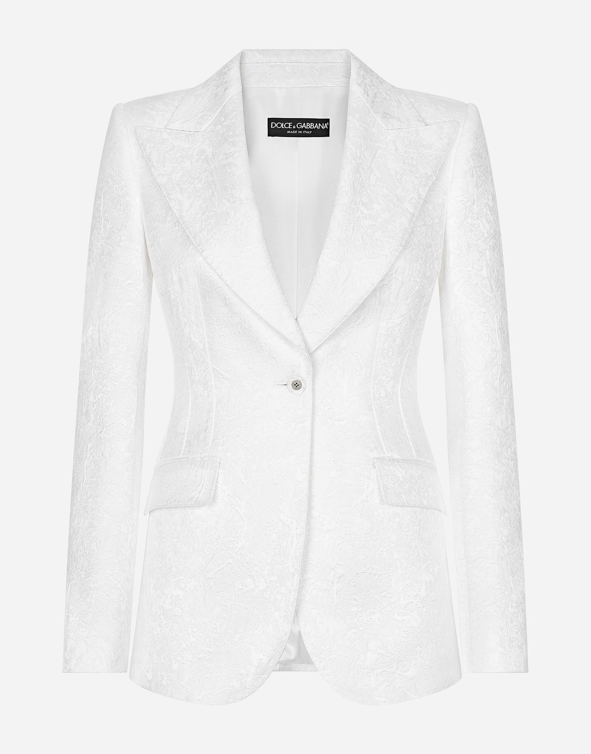Dolce & Gabbana Single-breasted brocade Turlington blazer White F7AB4ZGDCKB