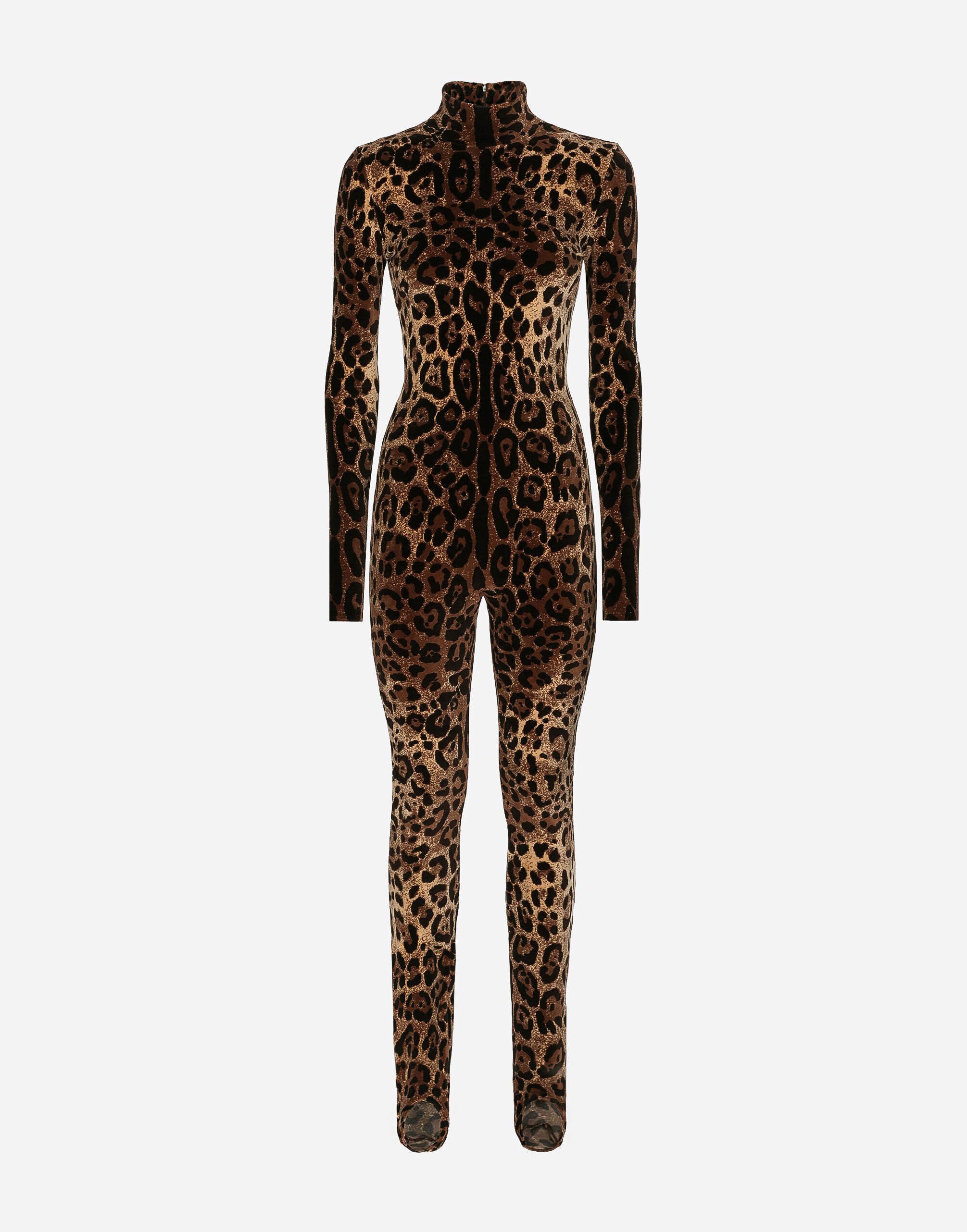 マルチカラーのウィメンズ Chenille jumpsuit with jacquard leopard