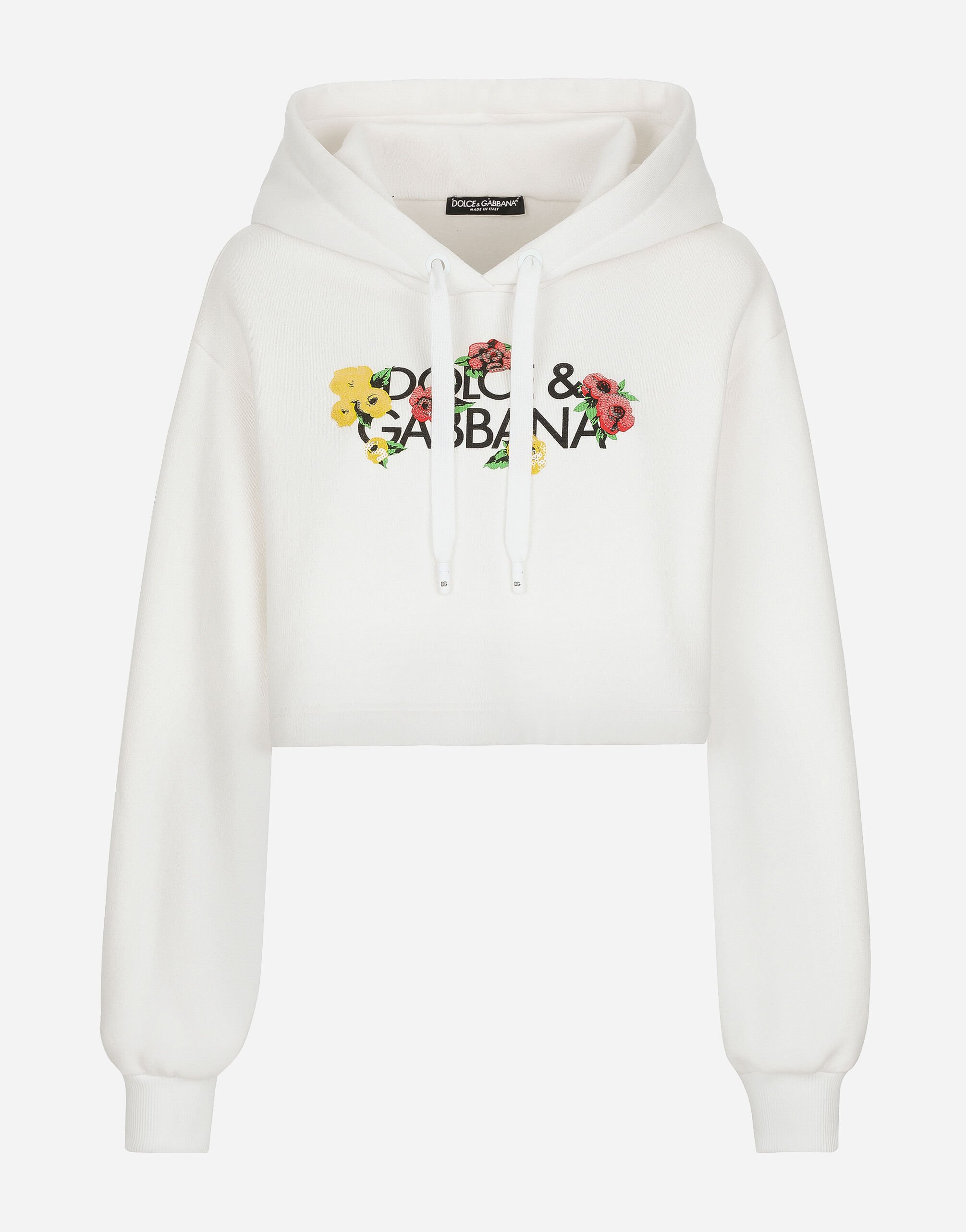 Dolce & Gabbana Cropped sweatshirt with flower print White FXZ05TJFMEB