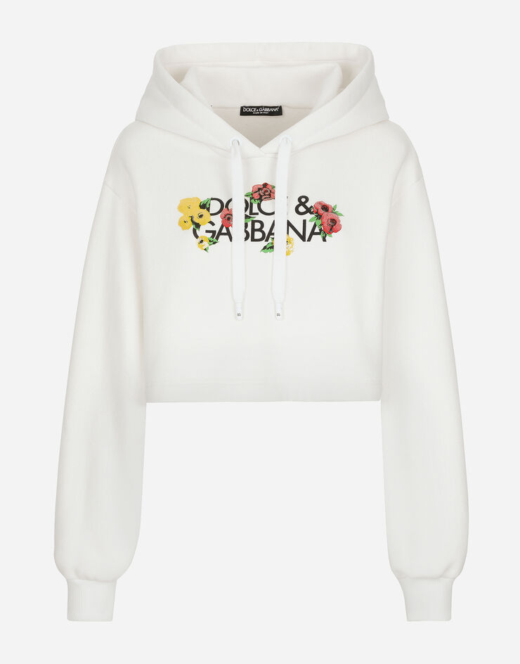 Dolce & Gabbana Cropped sweatshirt with flower print Weiss F9R58ZGDCBG
