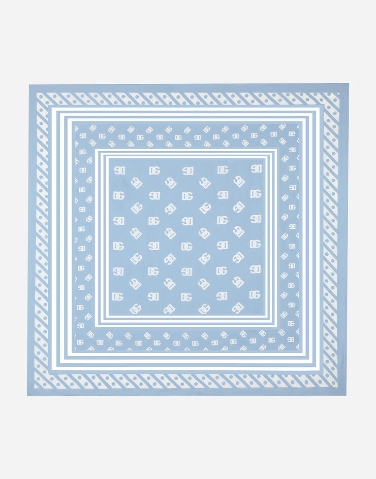 Dolce & Gabbana Foulard en sergé de soie avec imprimé logo DG all-over 70 x 70 Bleu Clair FN092RGDB7Z