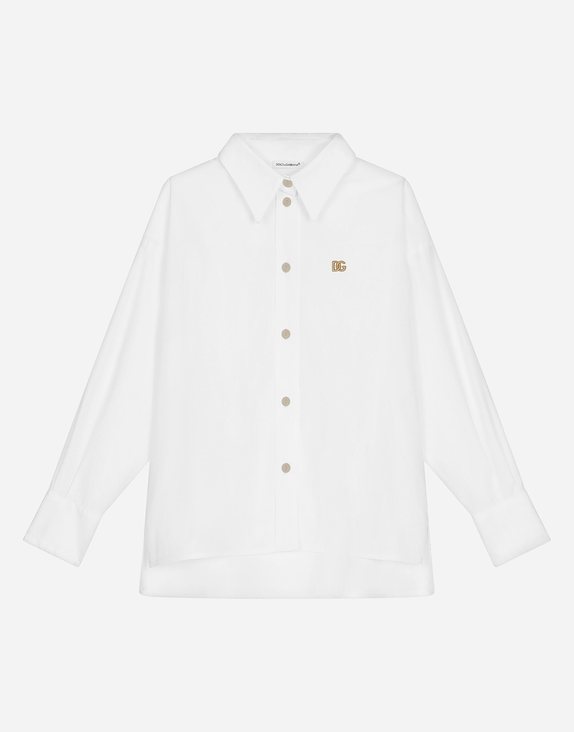 Dolce & Gabbana Langarmhemd aus Popeline mit DG-Logo Drucken L54S05G7KXP