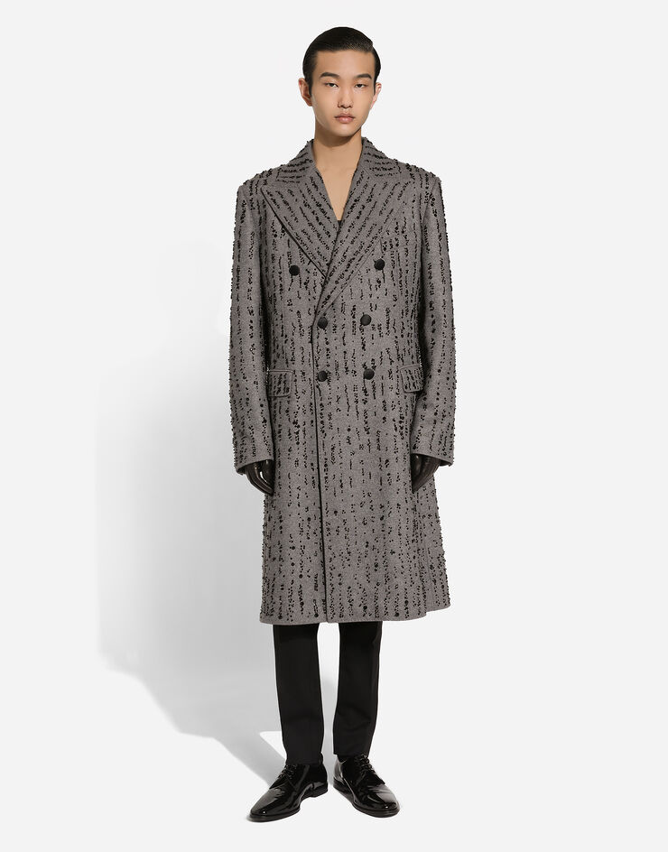 Dolce & Gabbana Double-breasted coat in pinstripe-effect embroidered baize Multicolor G048VZGI578