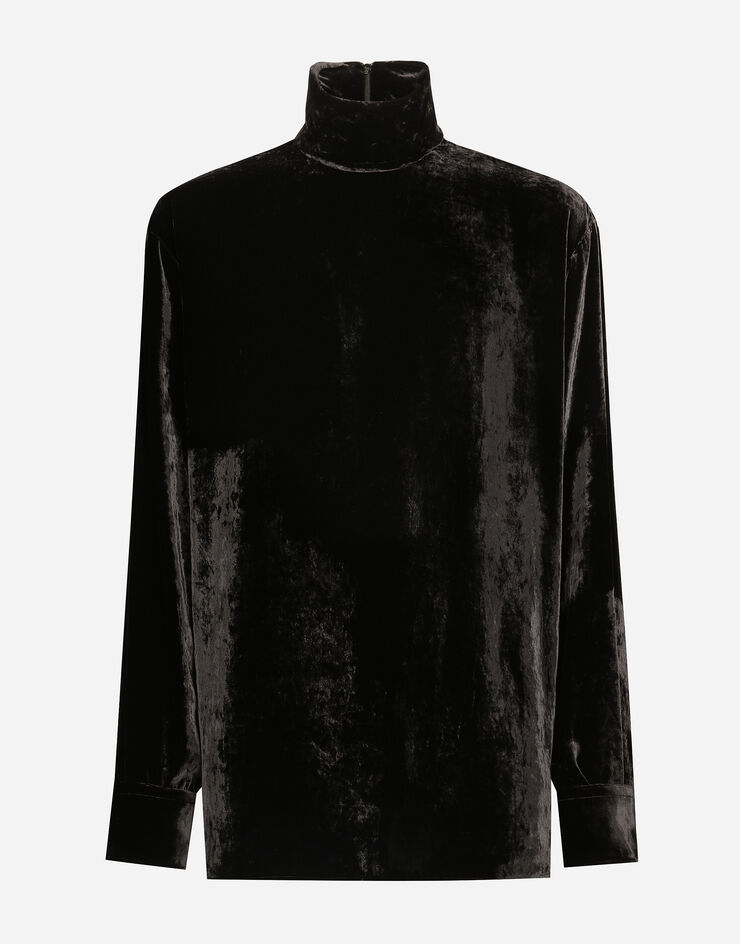 Dolce & Gabbana Loose velvet turtleneck with shirt cuffs Black G8SD9TFUVI1