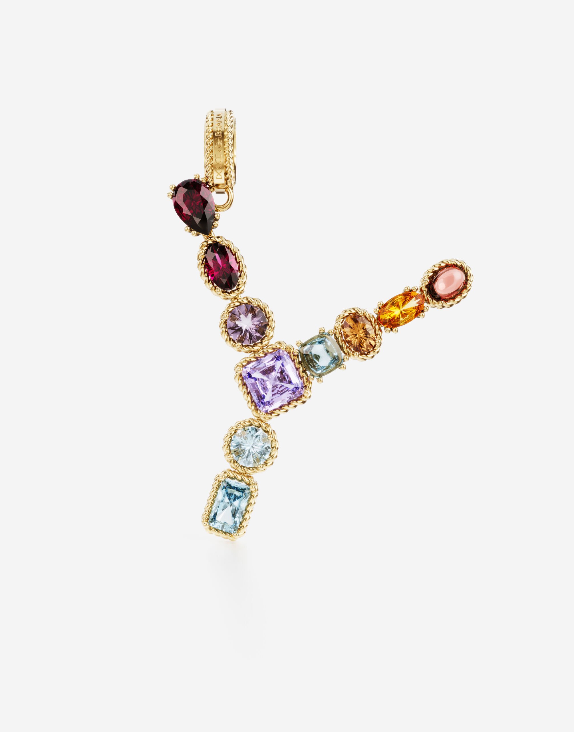 Dolce & Gabbana Rainbow alphabet Y 18 kt yellow gold charm with multicolor fine gems Gold WAQA3GWQC01