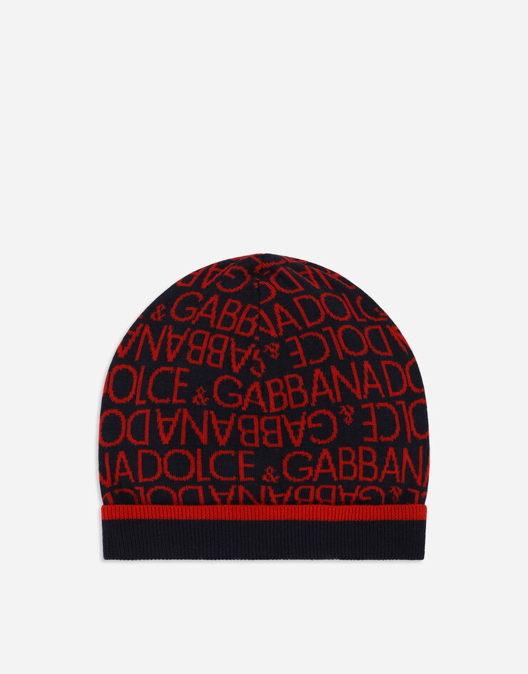 Dolce & Gabbana Jacquard knit hat with Dolce&Gabbana logo Multicolor LBKHA7JCVW1