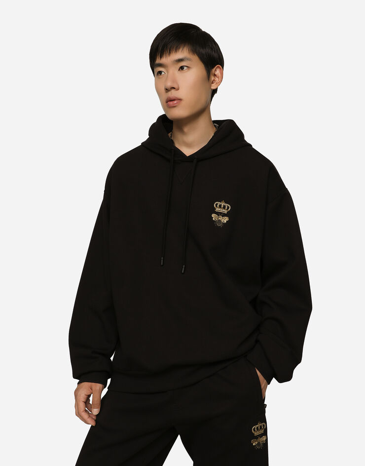 Dolce & Gabbana Cotton jersey hoodie with embroidery Black G9ACJZHU7H9