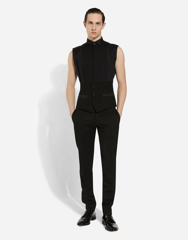 Dolce & Gabbana Sleeveless cotton tuxedo shirt Black G5MK8TGI677