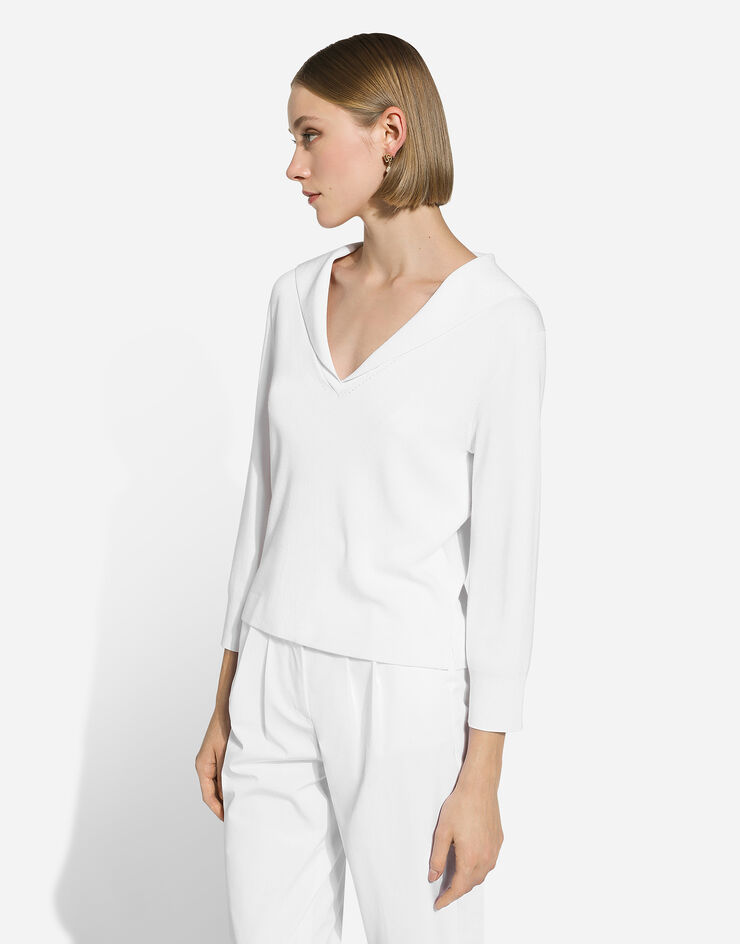 Dolce & Gabbana Viscose sweater with sailor collar White FXZ13TJFMGL
