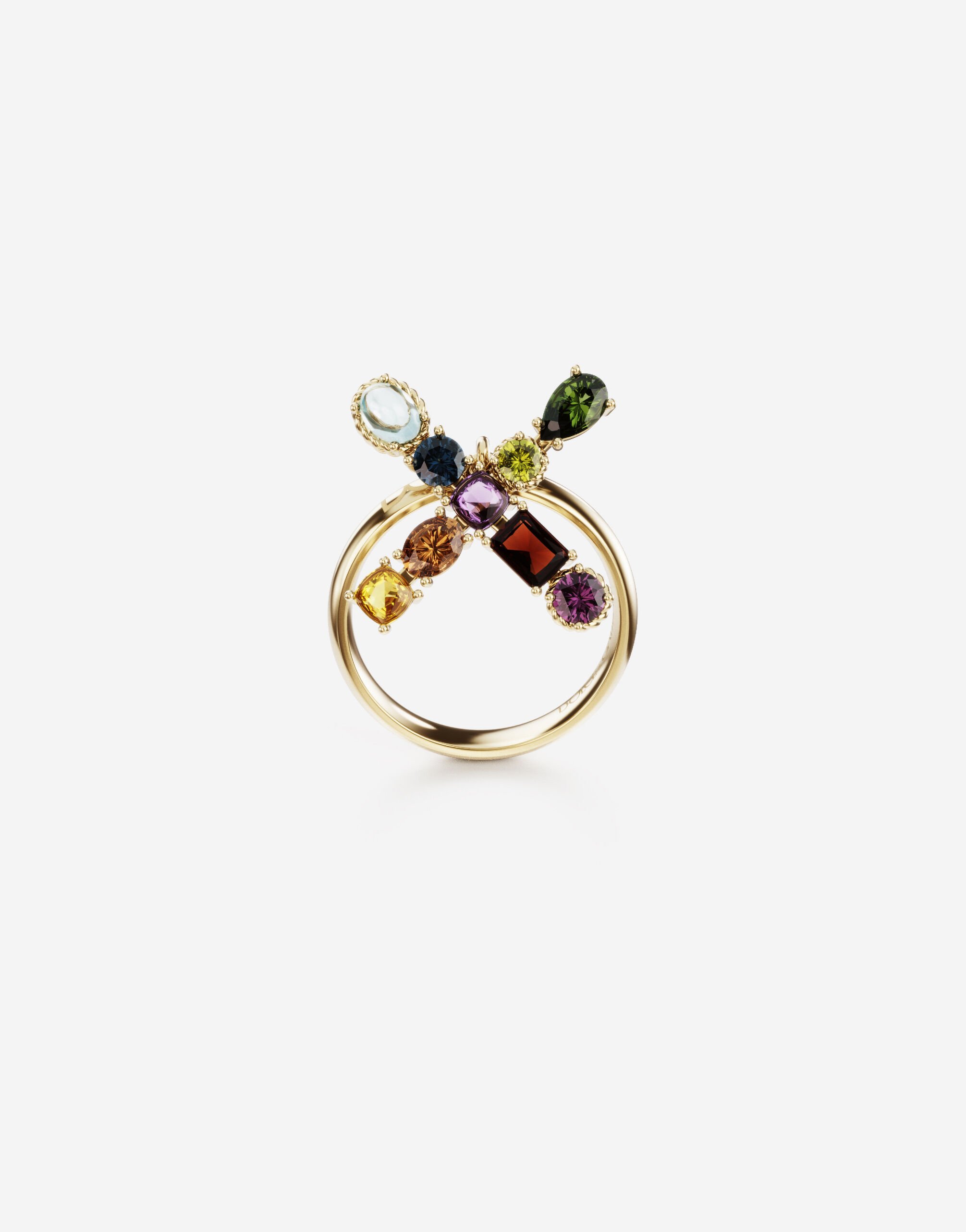 Dolce & Gabbana Rainbow alphabet X ring in yellow gold with multicolor fine gems Gold WAMR2GWMIXS