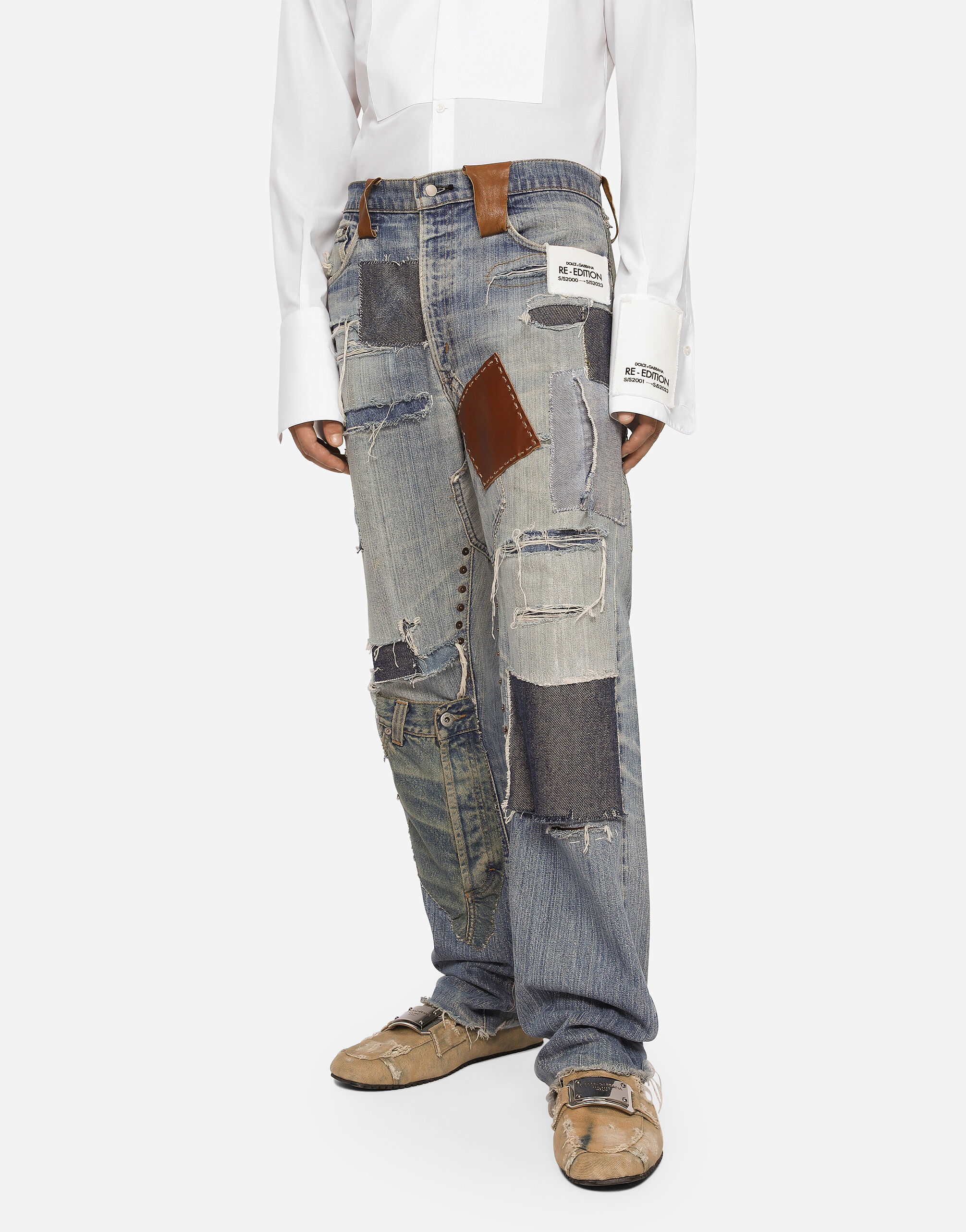 Straight-leg patchwork denim jeans in Multicolor for 