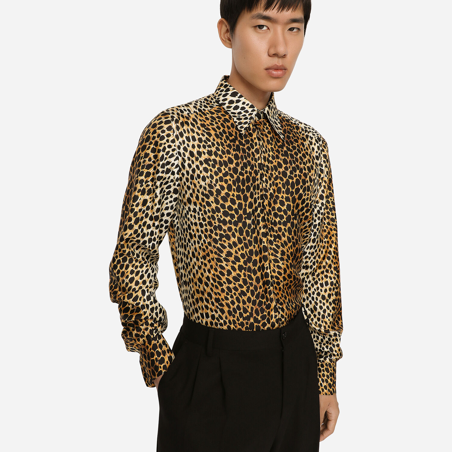 Silk twill Martini-fit shirt with Multicolor for US print | in ocelot Dolce&Gabbana®